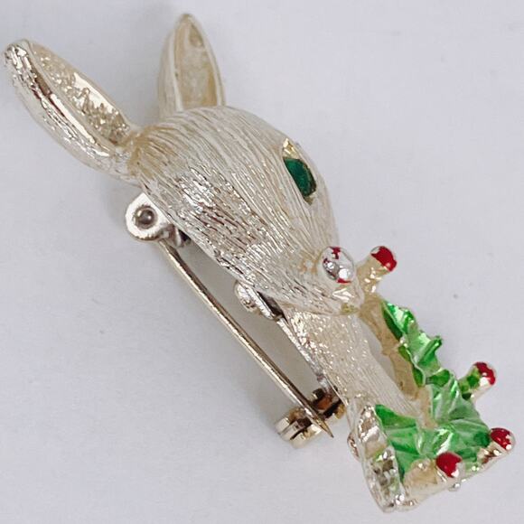 VTG Signed Gerry’s Christmas Rudolph Reindeer Brooch Gold Tone Enamel Pin Retro - Picture 5 of 10